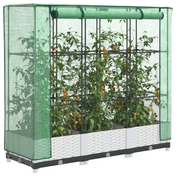 vidaXL Hochbeet mit Gewächshaus-Aufsatz Rattan-Optik 120x40x123 cm, 4015839