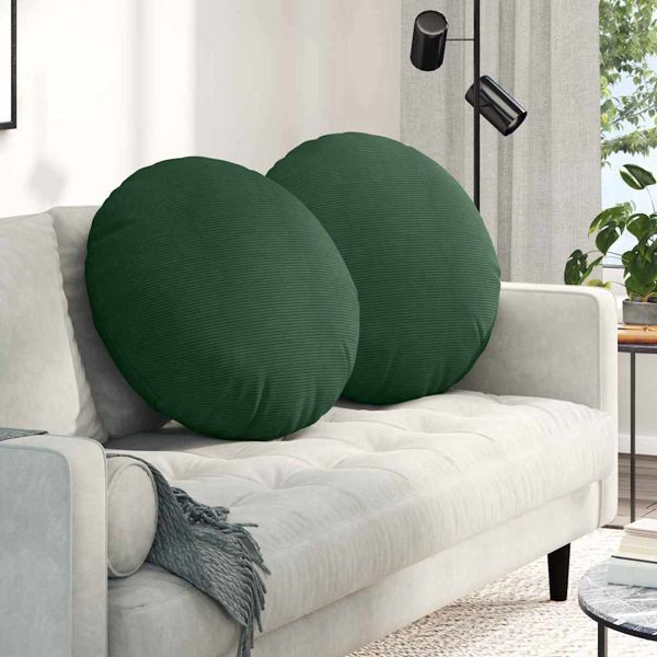 vidaXL Sitzkissen 2-teilig Dunkelgrün Ø 80 cm Cordstoff, 42014265