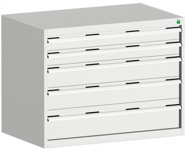 bott cubio Schubladenschrank bestückt mit 5 Schwerlastschubladen BxTxH: 1050 x 650 x 800 mm, RAL 7035, 40021010.16V