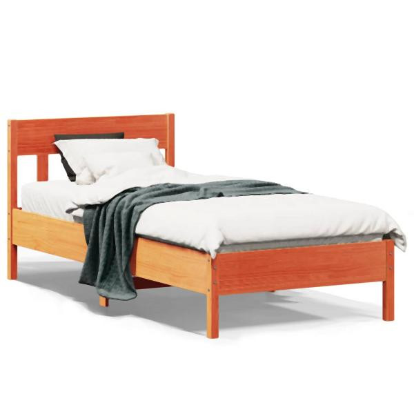 vidaXL Massivholzbett mit Kopfteil Wachsbraun 75x190 cm Kiefer, 842681
