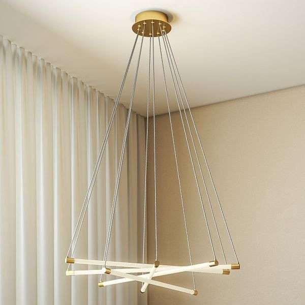 HOMCOM LED-Deckenlampe, 50W, 5 anpassbare Lichtrohre, anpassbar, Deckenleuchte für Wohnzimmer, Esszimmer, Küche, Gold+Weiß, B31-594V00GD