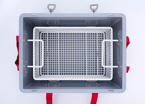 DENIOS Batteriebox aus PP, 8 Liter, XS-Box 1 Advanced, Füllung PyroBubbles, 261765