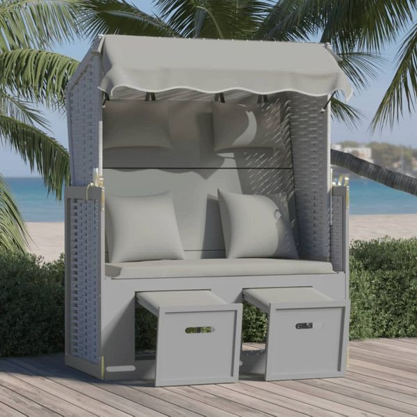 vidaXL Strandkorb mit Kissen Poly Rattan und Massivholz Grau, 318659