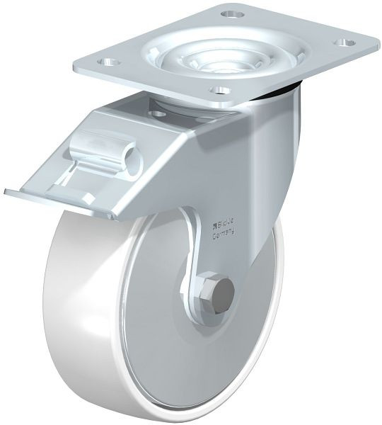 Blickle LE-PPN 150R-FI-FA Stahlblech-Lenkrolle mit Anschraubplatte & Feststeller, Polypropylen, Weiß, 762864