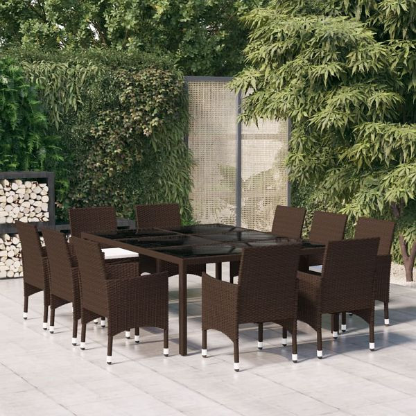 vidaXL 11-teilig Garten-Essgruppe Poly Rattan Braun, 3095932