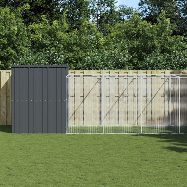 vidaXL Hundehütte mit Auslauf Anthrazit 214x1069x181 cm Stahl Verzinkt, 3189123
