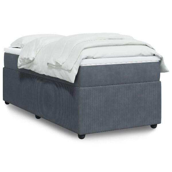 vidaXL Boxspringbett mit Matratze Dunkelgrau 90x200 cm Samt, 3285615