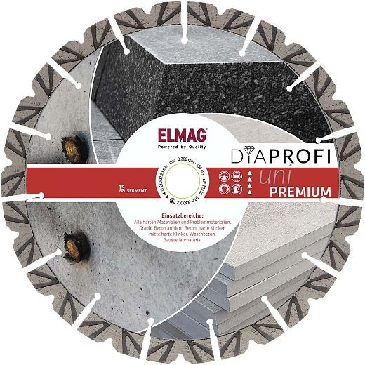ELMAG DiaProfi-Diamantscheibe UNI-PREMIUM Ø350mm, Bohrung: 25,4mm (für Trocken- und Nassschnitt), 62252