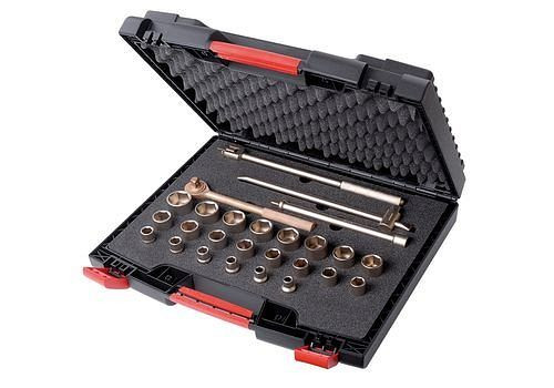 DENIOS Knarrenkasten 1/2", 12-teilig, 10 - 24 mm, Sonderbronze, funkenfrei, 264962