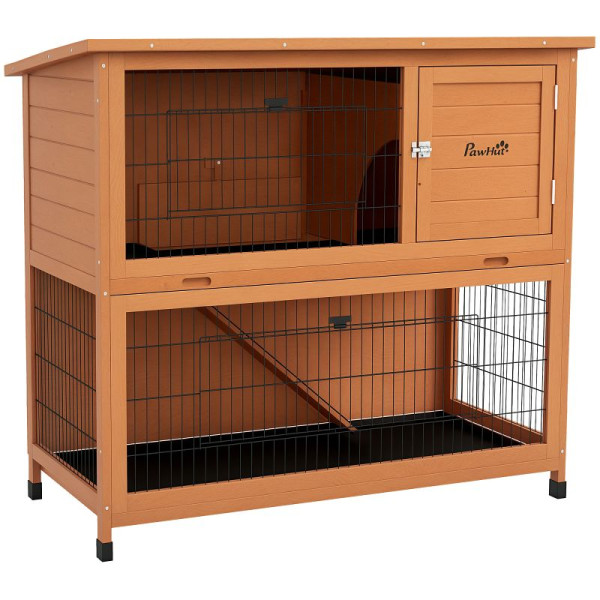 PawHut Kleintierstall Kleintierhaus Nagerstall, wetterbeständig, 2 Bodenwannen, 123 x 63 x 112 cm, Orange, D51-410V04OG