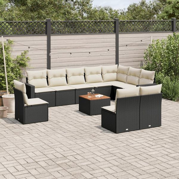 vidaXL 11-teilig Garten-Sofagarnitur mit Kissen Schwarz Poly Rattan, 3224173