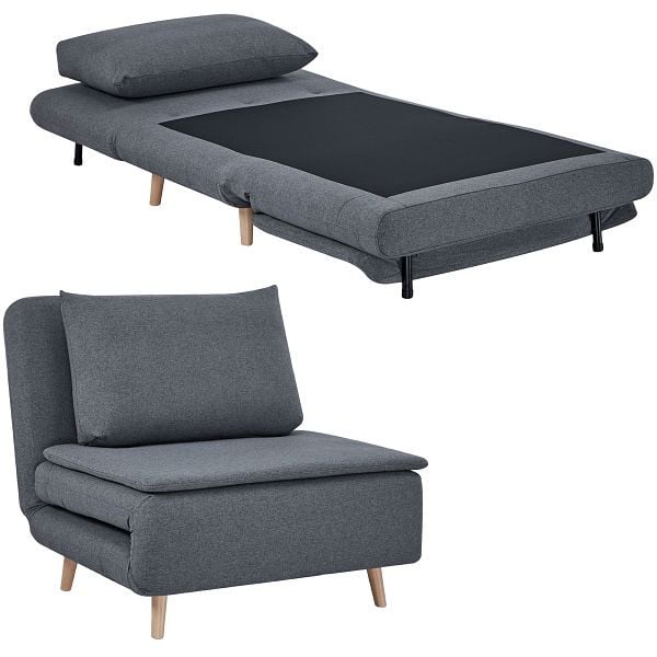 HOMCOM 3-in-1 Schlafsessel mit Bett-Funktion, Liegesessel, verstellbare Rückenlehne, Buchenholzbeine, Kissen, Grau, 83B-510V00GY