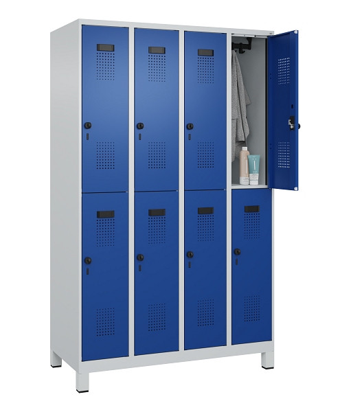 C+P Doppelstöckiger Spind Evolo PLUS, mit Füßen, 8 Fächer, 1950x1200x500mm, 703, Frontfarbe RAL 5010 Enzianblau, Drehriegel, 049310-40 S10006