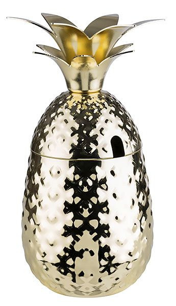 APS Becher -PINEAPPLE-, Ø 9 cm, Höhe: 19 cm, Edelstahl, Gold-Look, Abmessung Unterteil: Ø 9 cm, Höhe: 10,5 cm, 0,5 Liter, 93335