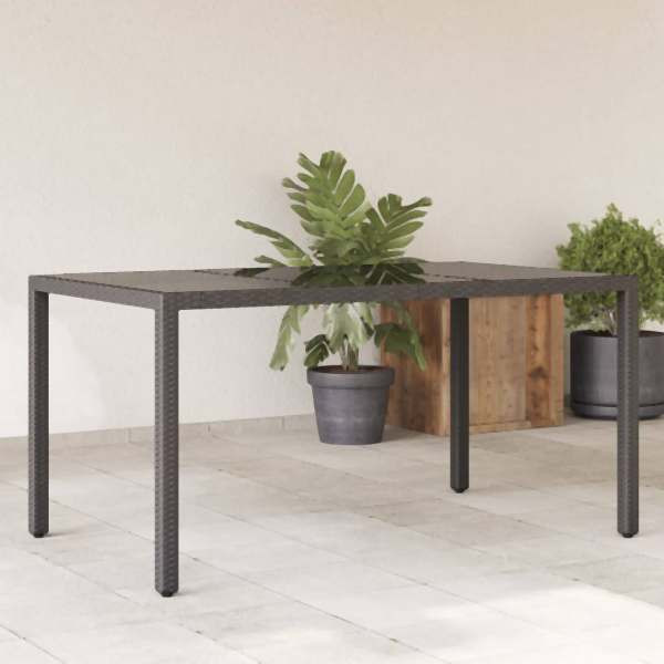 vidaXL Gartentisch mit Glasplatte Schwarz 150x90x75 cm Poly Rattan, UV-beständig, 365531