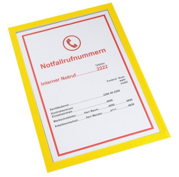 Eichner Selbstklebender Magnetrahmen DIN A4, Vorderseite aufklappbar / Rückseite selbstklebend, Farbe: Gelb, VE: 5 Stück, 9015-00595-040