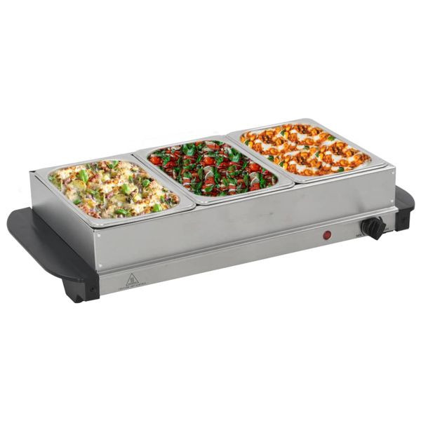 vidaXL Buffetwärmer Edelstahl 200 W 3 x 1,5 L, 50978