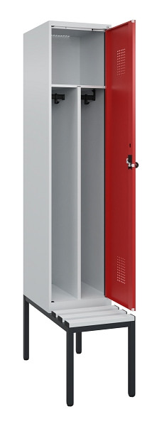 C+P Spind Evolo PLUS, 1 Abteile, 2120x400x815mm, 7035/3000, Haken 4, Drehriegel, Sitzfläche Kunststoff, Sitzbank, Trennwand, 0490507-12F S10057