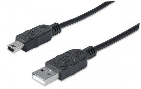 MANHATTAN Hi-Speed USB Mini-B Anschlusskabel, USB 2.0, Typ A Stecker - Mini-B Stecker, 480 Mbps, 1,8 m, Schwarz, 333375