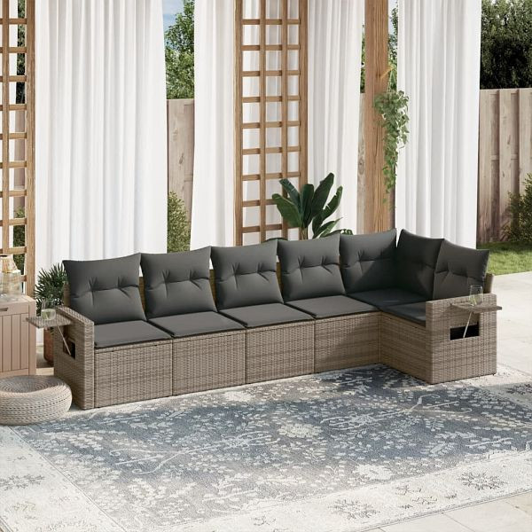 vidaXL 6-teilig Garten-Sofagarnitur mit Kissen Grau Poly Rattan, 3252527