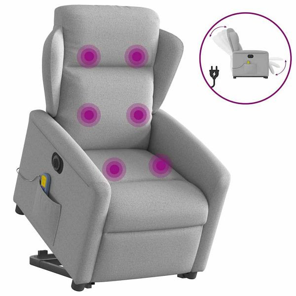 vidaXL Massagesessel mit Aufstehhilfe Elektrisch Wolkengrau Stoff, 3303173