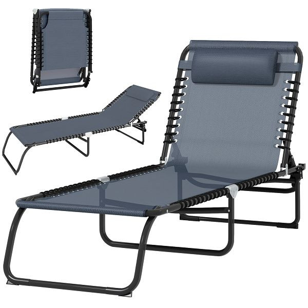 Outsunny Sonnenliege klappbar, Liegestuhl mit 4-Fach verstellbare Rückenlehne, wetterfest bis 120 kg belastbar, für Garten Strand Pool, Grau, 84B-206GY