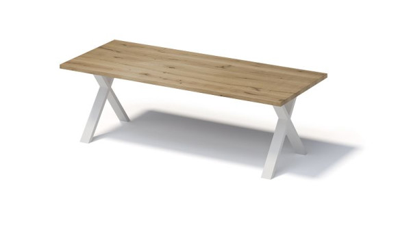 Bisley Fortis Table Regular, 2400 x 1000 mm, gerade Kante, geölte Oberfläche, X-Gestell, Oberfläche: natürlich / Gestellfarbe: verkehrsweiß, F2410XP396