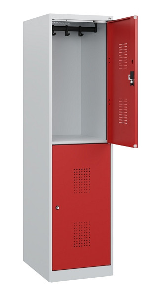 C+P Doppelstöckiger Spind Evolo PLUS, 2 Fächer, 1530x400x500mm, 7035/3000, Zylinderschloss, 0493005-12 S10024