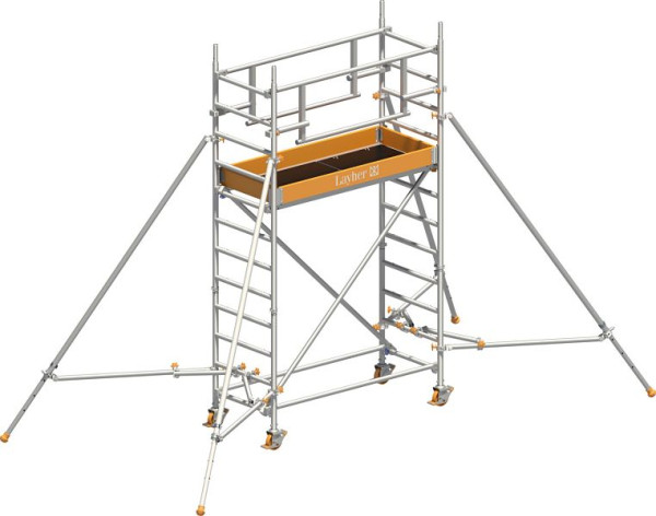 Layher Gerüst Uni Leicht P2 SAFETY PLUS mit Doppelgeländer und Gerüststützen, Max. Plattformhöhe: 2,10 m, 1423222