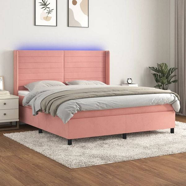 vidaXL Boxspringbett mit Matratze & LED Rosa 160x200 cm Samt, 3139636