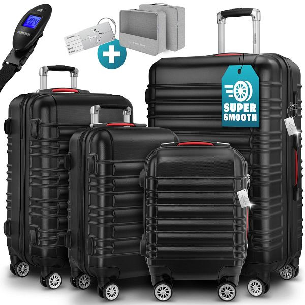 monzana Hartschalenkoffer Set 4-tlg mit Zubehör Rollen 360º Schwarz ABS, 109973