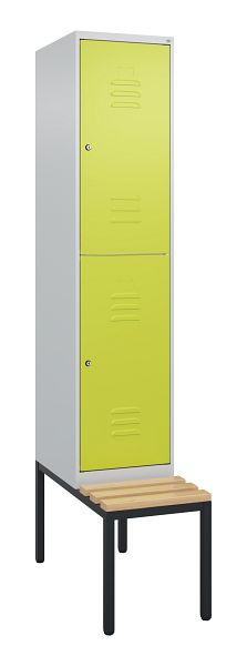 C+P Doppelstöckiger Spind Classic PLUS, 2120x400x815mm, 7035/0024, Zylinderschlösser, Sitzleisten aus Buche, mit untergebauter Sitzbank, 0803507-12 S10100