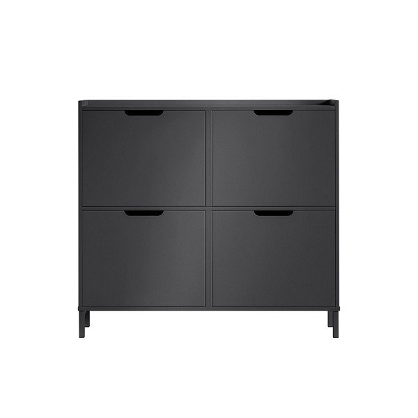 SoBuy Schuhschrank mit 4 Türen Schwarz 100x19x91 cm, Minimalistisch, FSR100-SCH