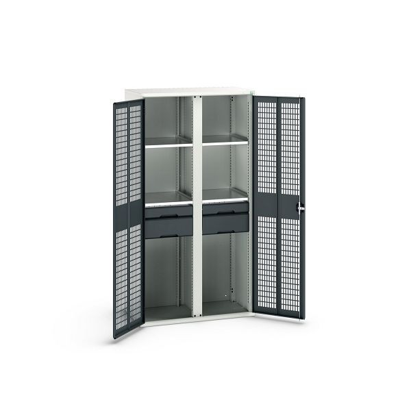 bott verso Garderobenschrank mit Belüftung, mit 4 Fachböden und 4 Schubladen, BxTxH: 1050 x550 x 2000 mm, Lichtgrau / Anthrazitgrau, 16926777.19