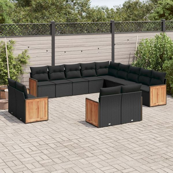 vidaXL 13-teilig Garten-Sofagarnitur mit Kissen Schwarz Poly Rattan, 3228204