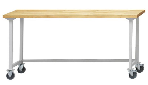ANKE Werkbänke Arbeitstisch; fahrbar; 2000 x 800 x 890 mm; RAL 7035; Buche-Massiv-Platte 40 mm, 401.901