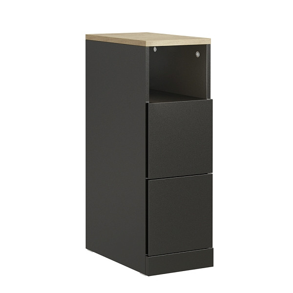 SoBuy Nachttisch mit 2 Schubladen in Schwarz, mit verstecktem Verschluss, Kompakter Beistelltisch aus Spanplatte, 35×20×60 cm, FBT149-SCH