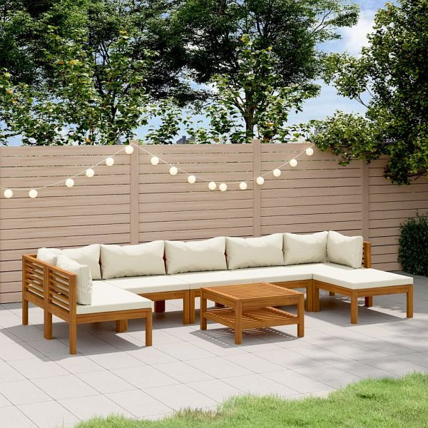 vidaXL 8-teilig Garten-Lounge-Set mit Creme Kissen Massivholz Akazie, 3086955