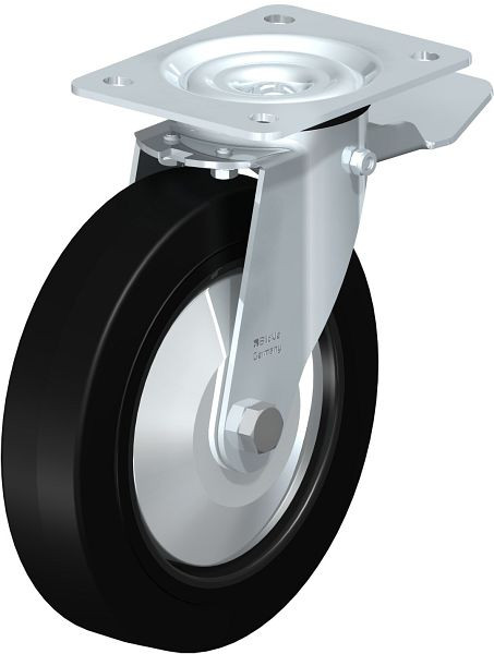 Blickle LE-POEV 200R-ST-FA Stahlblech-Lenkrolle mit Anschraubplatte & Feststeller, Elastik-Vollgummi, Schwarz, 749653