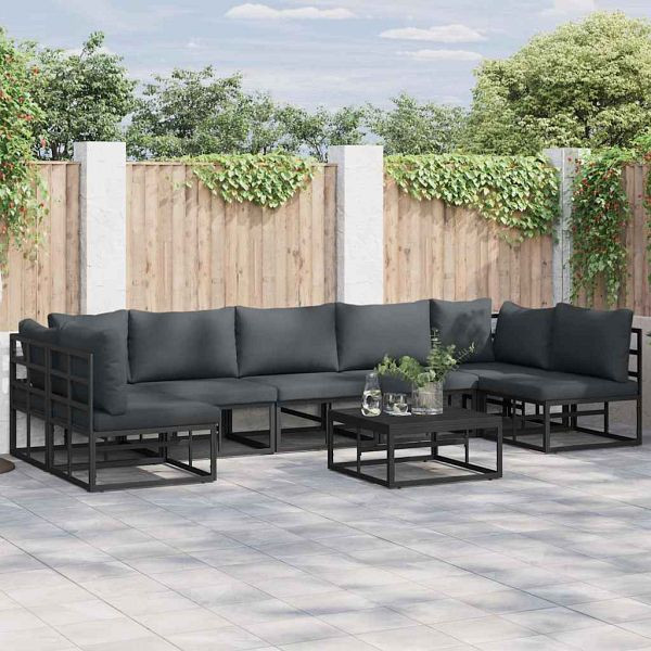 vidaXL Garten-Sofa-Set mit Kissen 7-teilig Schwarz Aluminium, 3378850