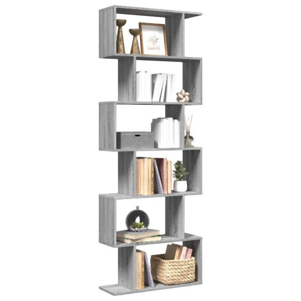 vidaXL Raumteiler-Bücherregal 6 Etagen Grau Sonoma 70x24x193 cm, 858089