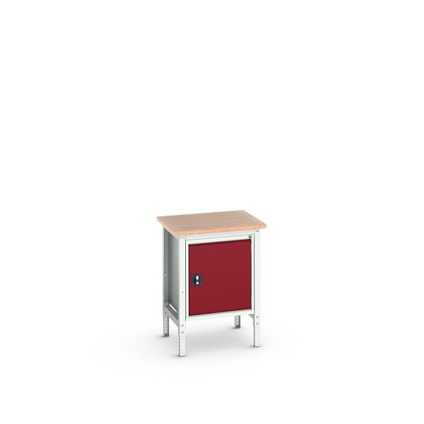 bott verso Werkbank (Multiplex-Platte) mit Unterbauschrank und 1 Tür, BxTxH: 700 x 600 x 780 - 930 mm, Lichtgrau / Purpurrot, 16921614.24