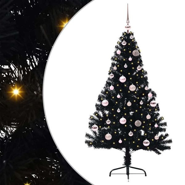 vidaXL Künstlicher vorbeleuchteter Weihnachtsbaum Schwarz 150 cm PVC, 3397130