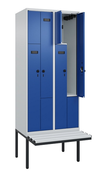 C+P Z-Spind Evolo PLUS, Bank, 4 Fächer, 2120x800x815mm, 7035/5010, Drehriegel, Material Sitzfläche Kunststoff, 0490437-224 S10060