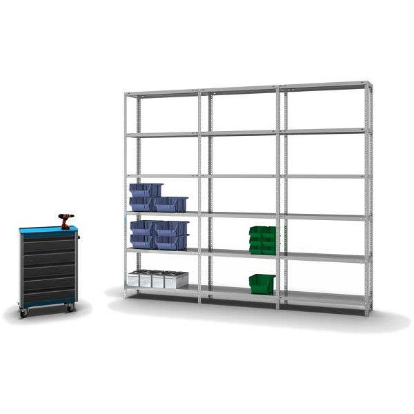 hofe Fachboden-Grundregal, 2500x300x1000 mm, 6 Fachebenen, verzinkt, 125 kg Fachlast, 750 kg Feldlast, zweiseitige Bedienung, WZG25310L