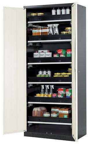 asecos Chemikalienschrank Systema-T CS-86, Korpus anthrazit, Flügeltüren weiß, 6 Tablarauszüge, 209082