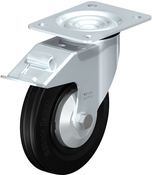 Blickle LE-VPP 160G-FI-FA Stahlblech-Lenkrolle mit Anschraubplatte & Feststeller, Vollgummi, Schwarz, 706119