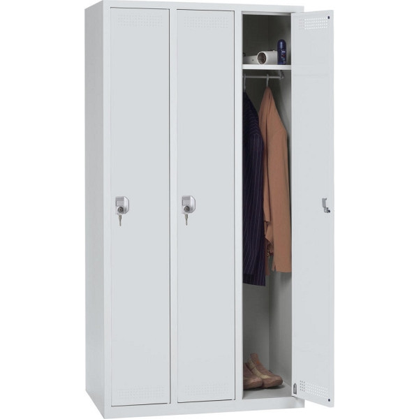 Deskin Garderoben-Stahlspind SP PROFI SYSTEM, 3 Abteile 300 mm, Zylinder, Lichtgrau x lichtgrau, H 1700 x B 870 x T 500 mm, Gewicht 54 kg, 225714