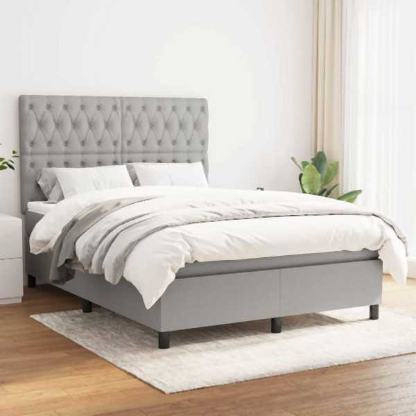 vidaXL Boxspringbett mit Matratze Hellgrau 140x200 cm Stoff, 3142017