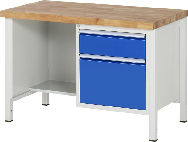RAU Werkbank Serie 8000 - Gestell-Bauweise (Schweißgestell), Unterbau-Container (2x Schublade, Ablageboden), 1250x840x700 mm, 03-8451A2-127B4S.11